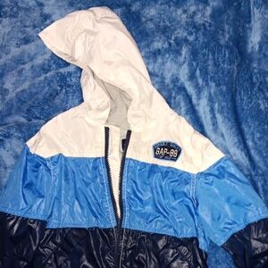 GAP Blue and White Raincoat Lightweight Stand-Up Collar